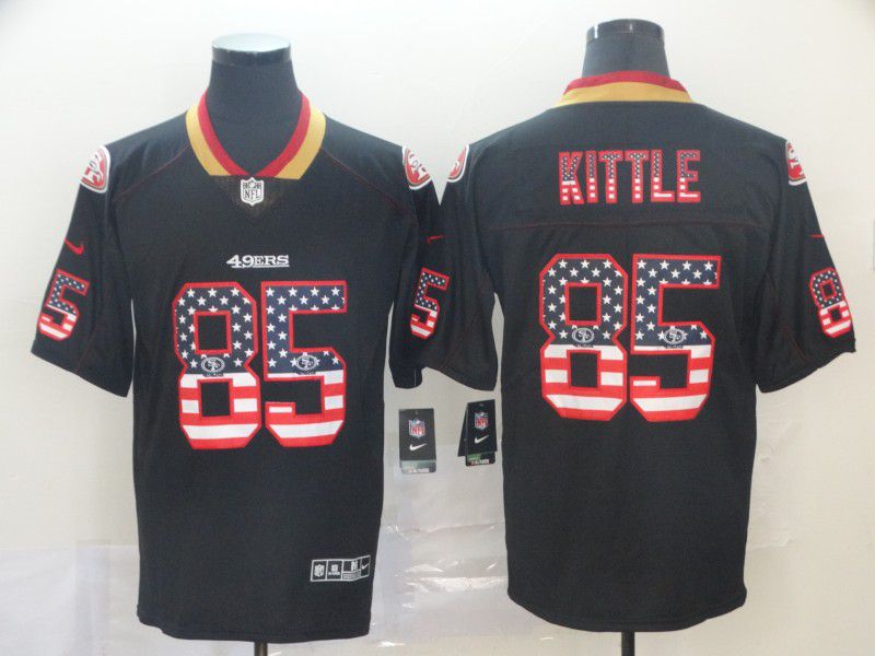Men San Francisco 49ers 85 Kittle Nike USA Flag Fashion Black Color Rush Limited NFL Jersey